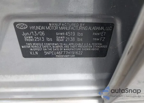 2007 Hyundai Sonata Se/Limited из США, поврежденный, VIN 5NPEU46F77H191622